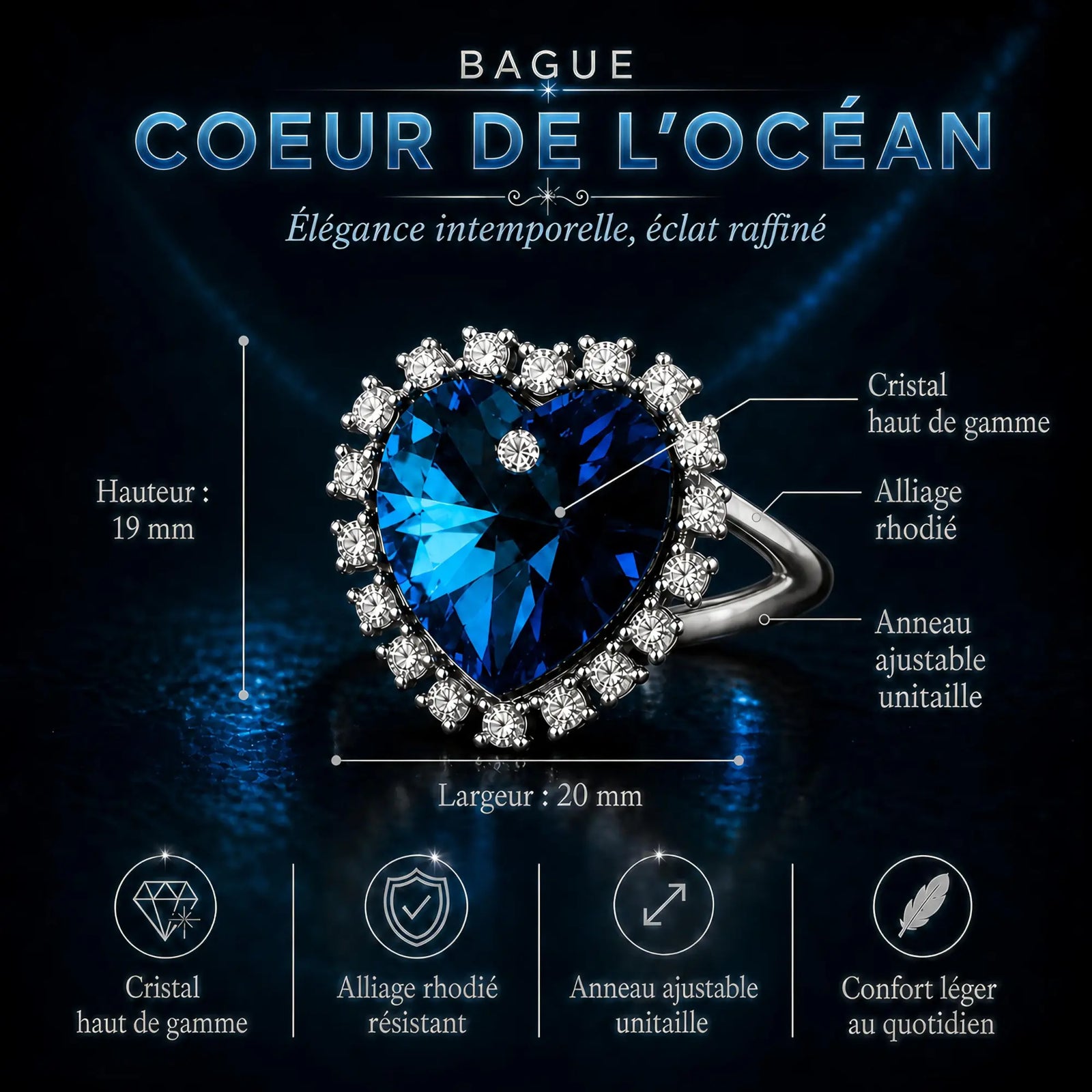La fiche technique de la Bague Coeur de l'Océan