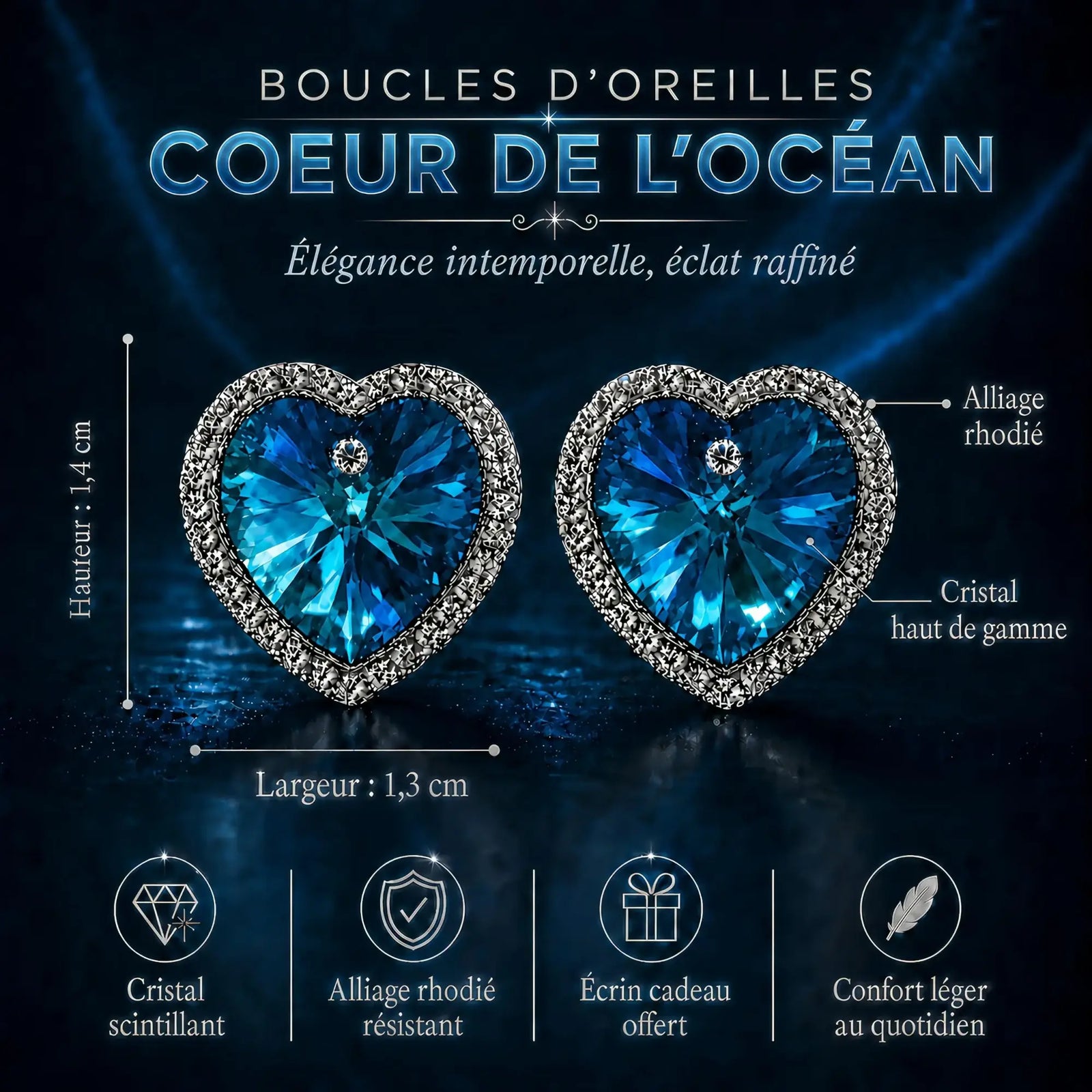 La fiche technique des Boucles d'Oreilles Coeur de l'Océan
