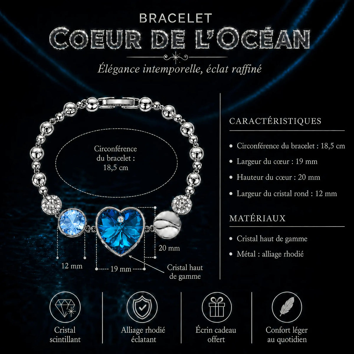 Fiche technique du bracelet Coeur de l'Océan